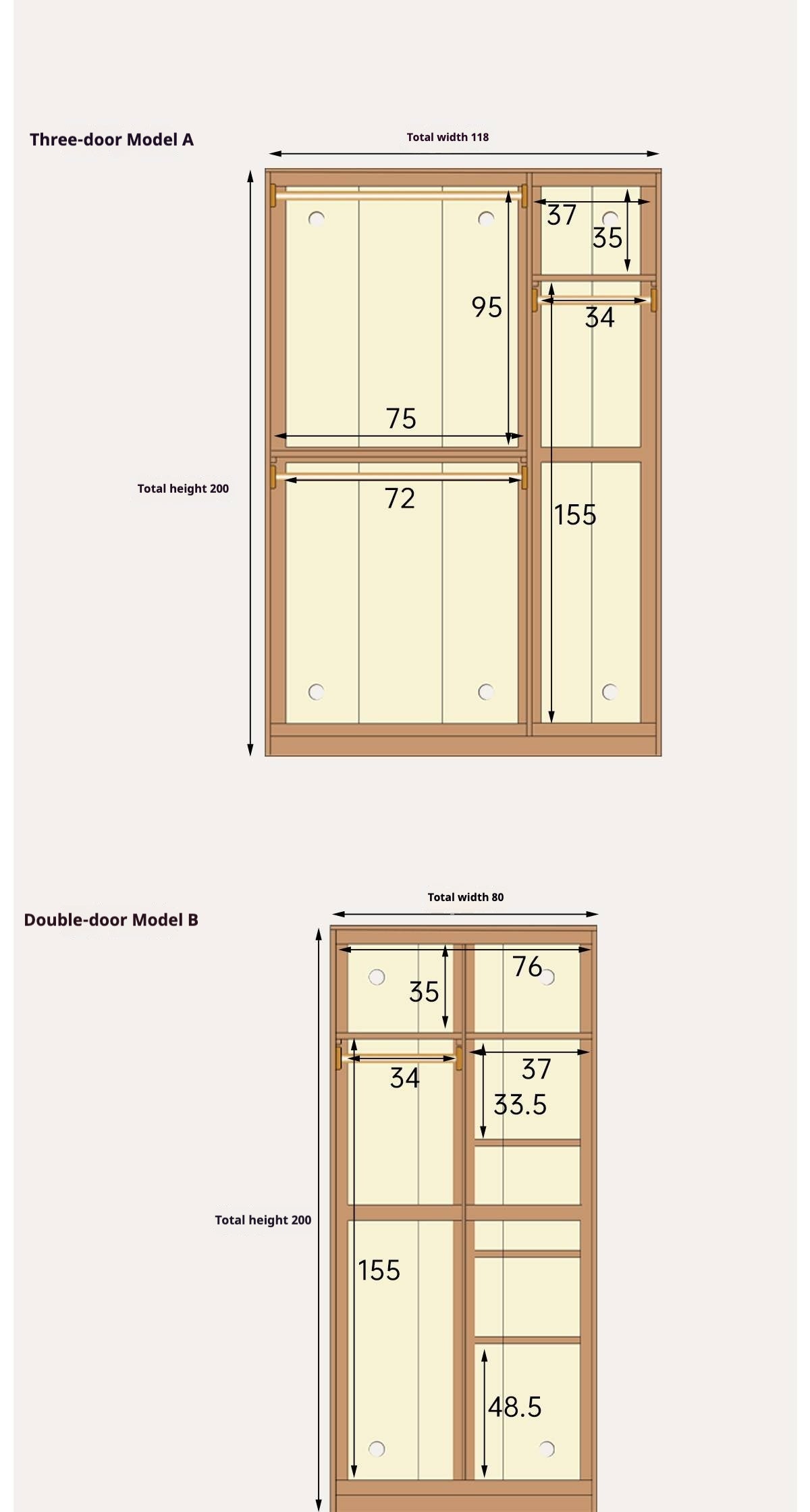 Oak Solid Wood narrow Wardrobe with Framed Panel Doors and Adjustable Layout