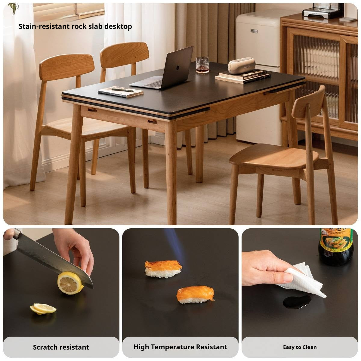 Cherry Solid Wood Extendable Slab Dining Table