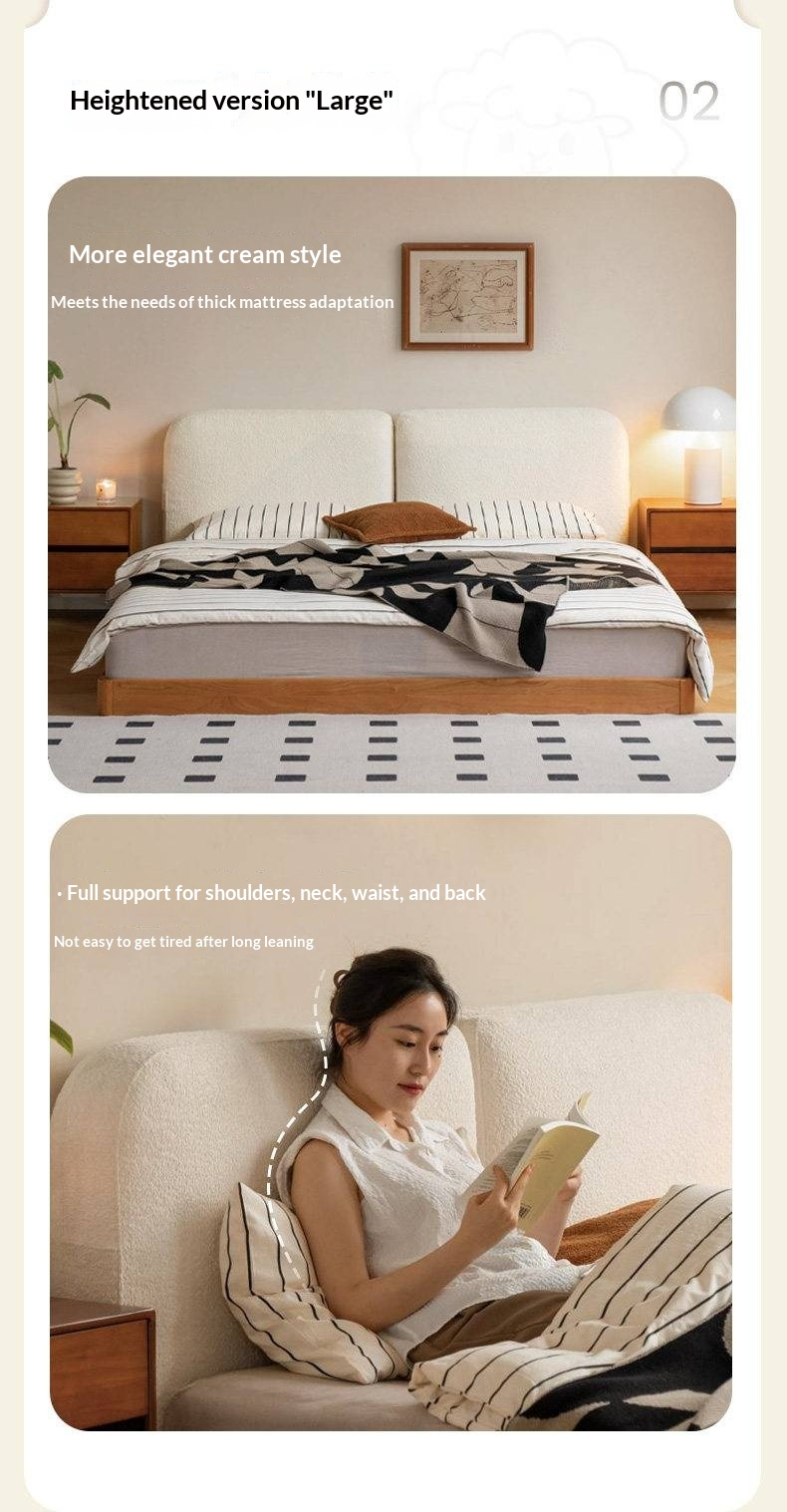 Cherry Solid Wood Upholstered Bed — Platform Bed, Headboard-Free Bed Floor Style, Simple Floating Bed