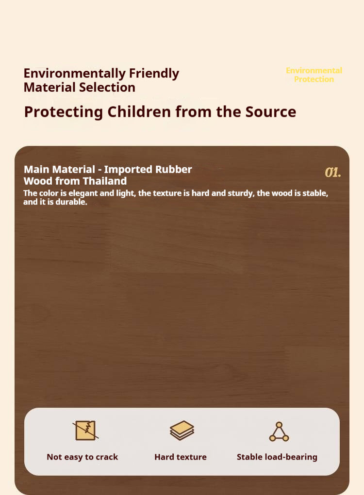 Solid Rubberwood Solid Wood Retro Style Kids Nightstand