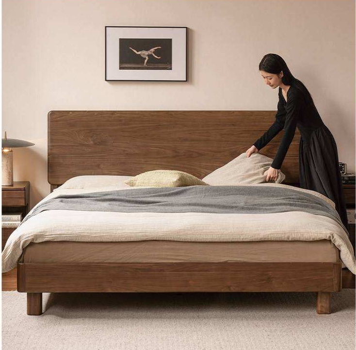 Black Walnut Solid Wood Bed with Italian Light Luxury Design