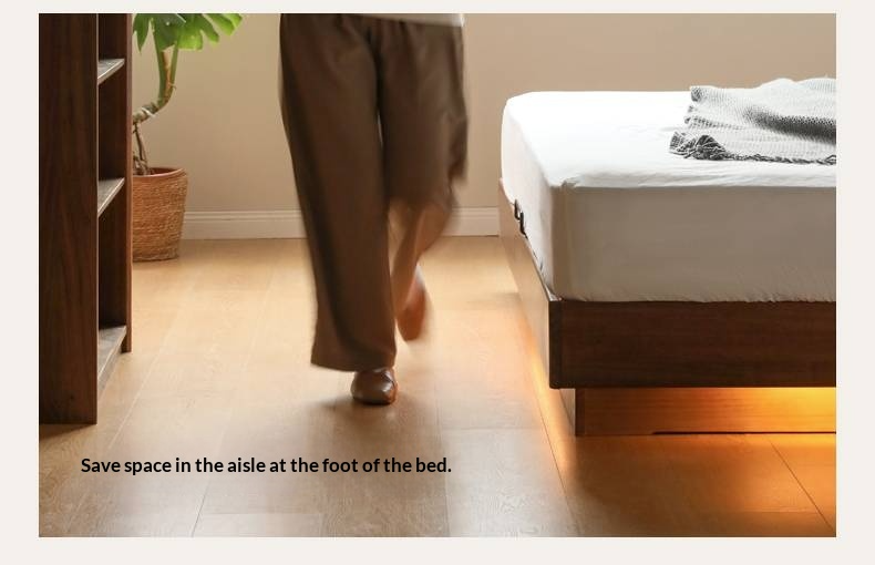 Black Walnut Solid Wood Platform Box Bed, Headboard-Free Bed Night Light Suspended Bed