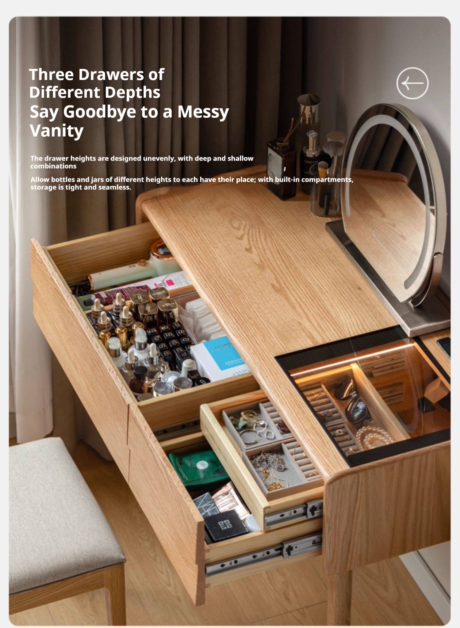 Oak Solid Wood Modern Minimalist Multifunctional Dressing Table