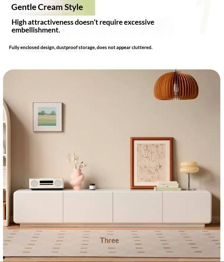 Solid RubberWood Floor TV Cabinet Cream Style.