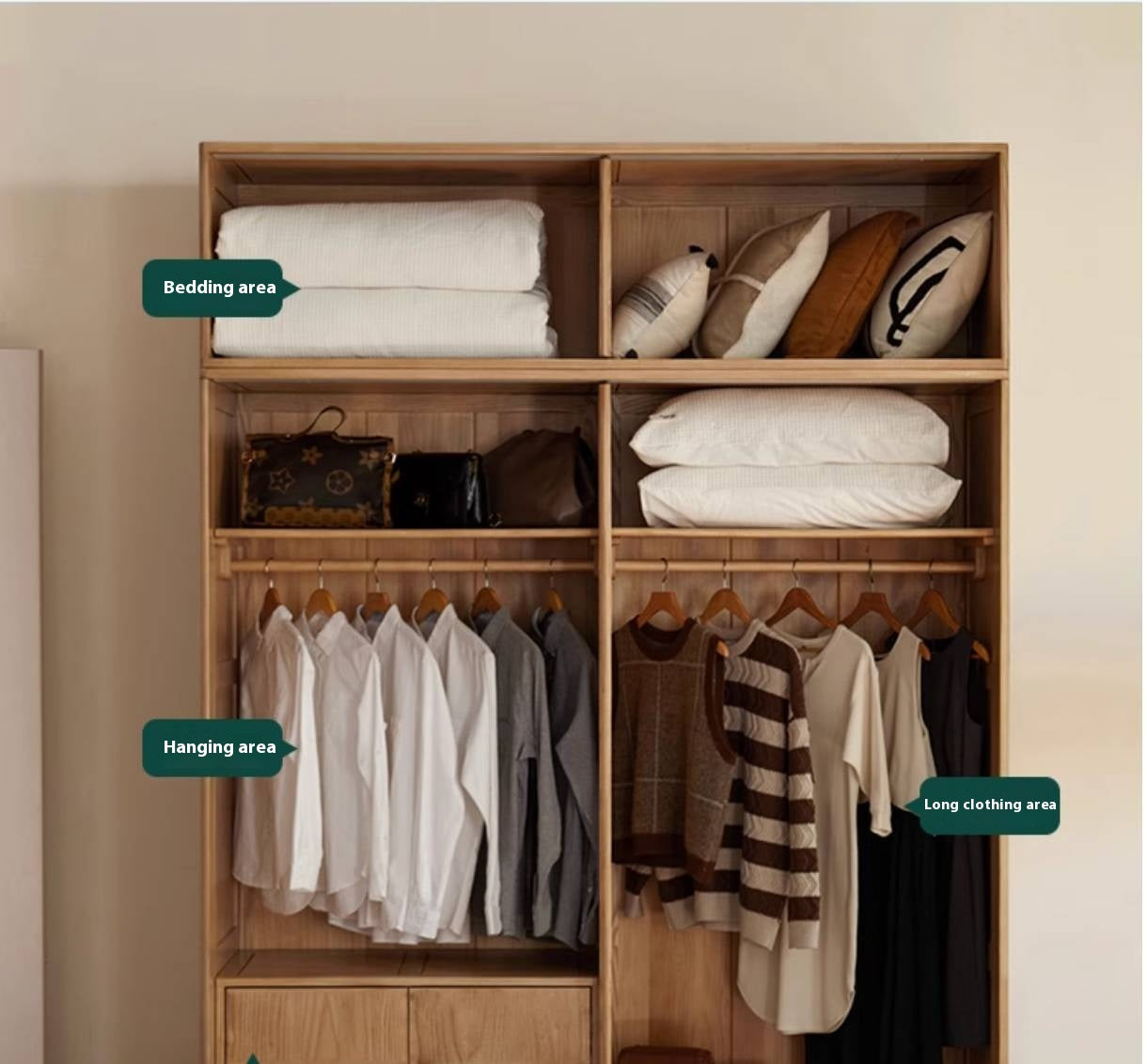 Oak, Ash Solid Wood Wardrobe With Sliding Doors