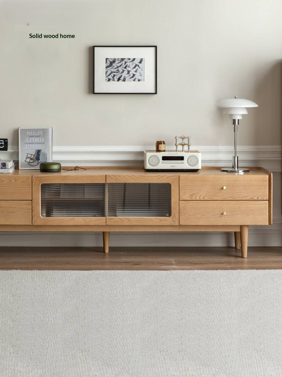 White Ash Solid Wood Nordic White Wax TV Cabinet.