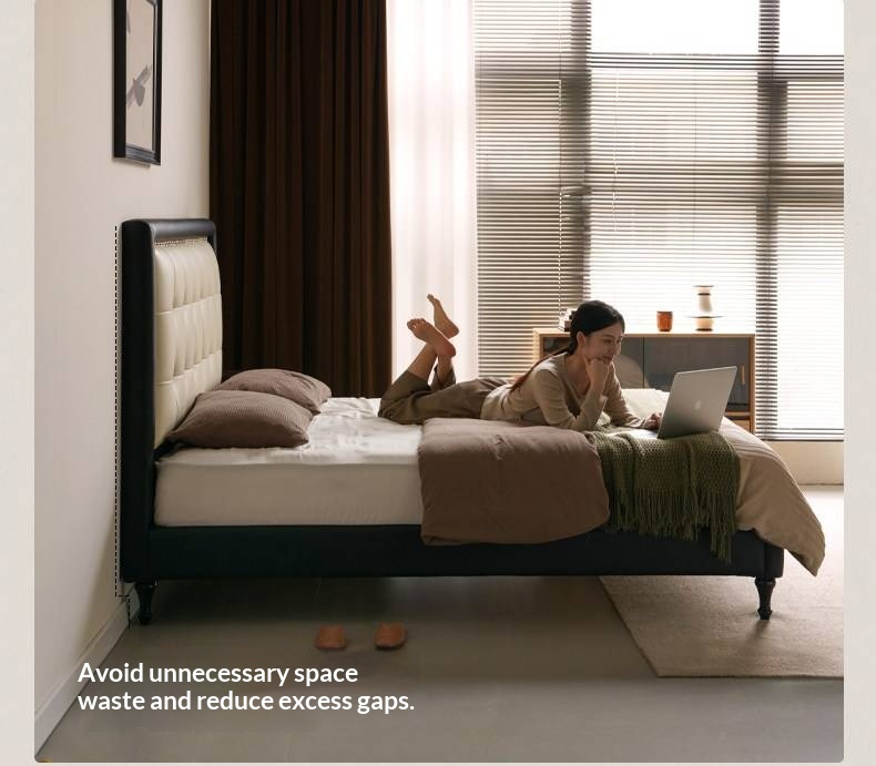 Luxury Genuine Leather Soft Headboard Bed, American Style Riveted Bed