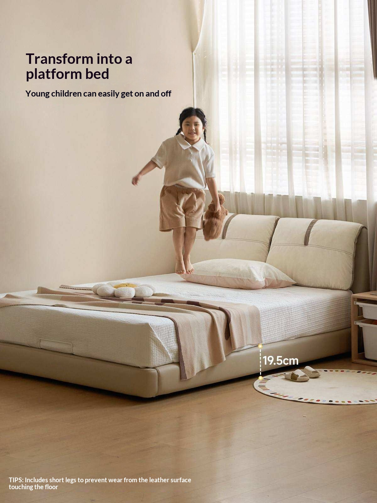 Kids Upholstered Montessori Platform Bed with Removable Washable Cover