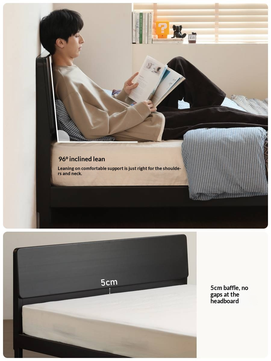 Rubberwood, Poplar Solid Wood Bed in Black — Modern Casual Edge Design