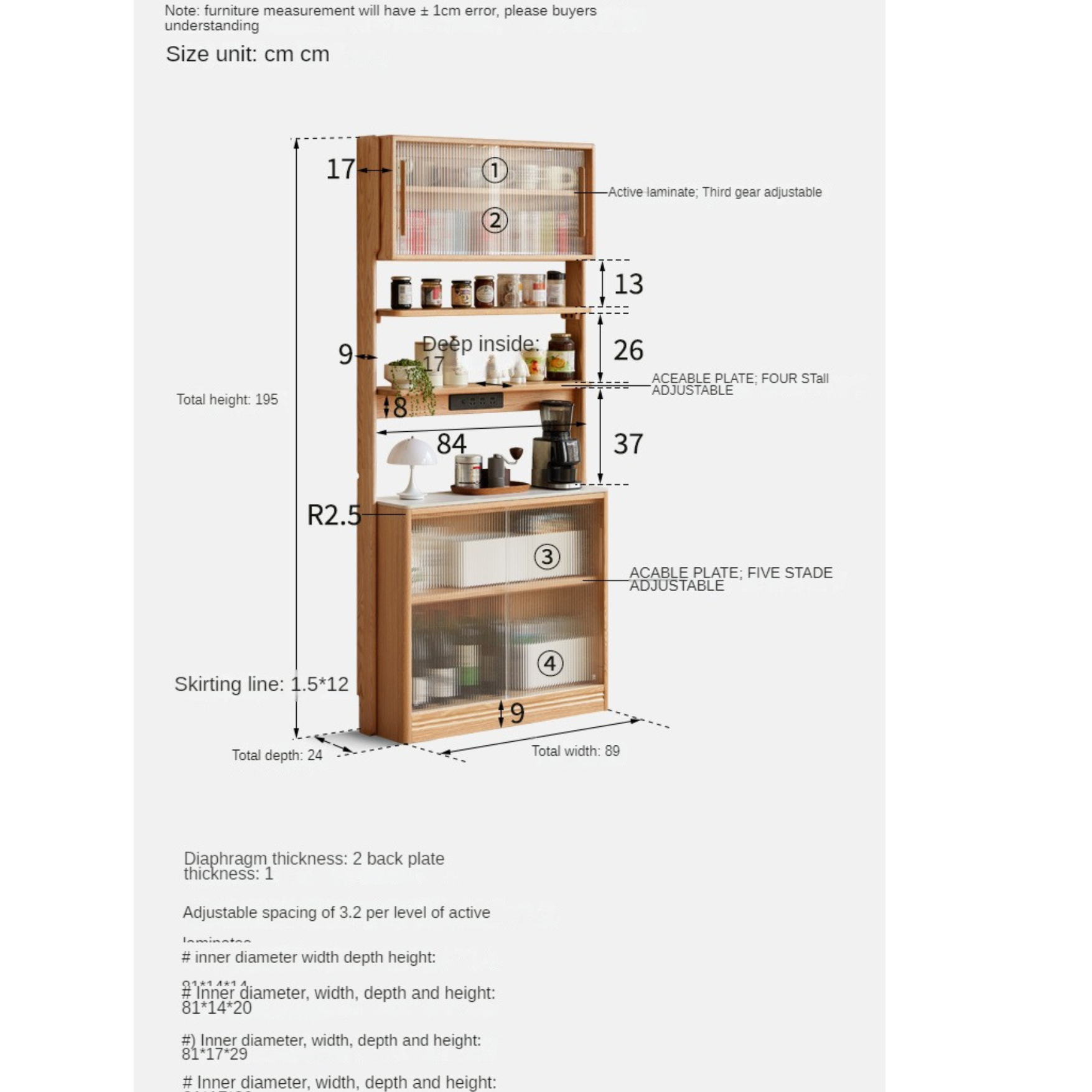 Oak Rock Board Dining Sideboard Integrated Multifunctional Storage,