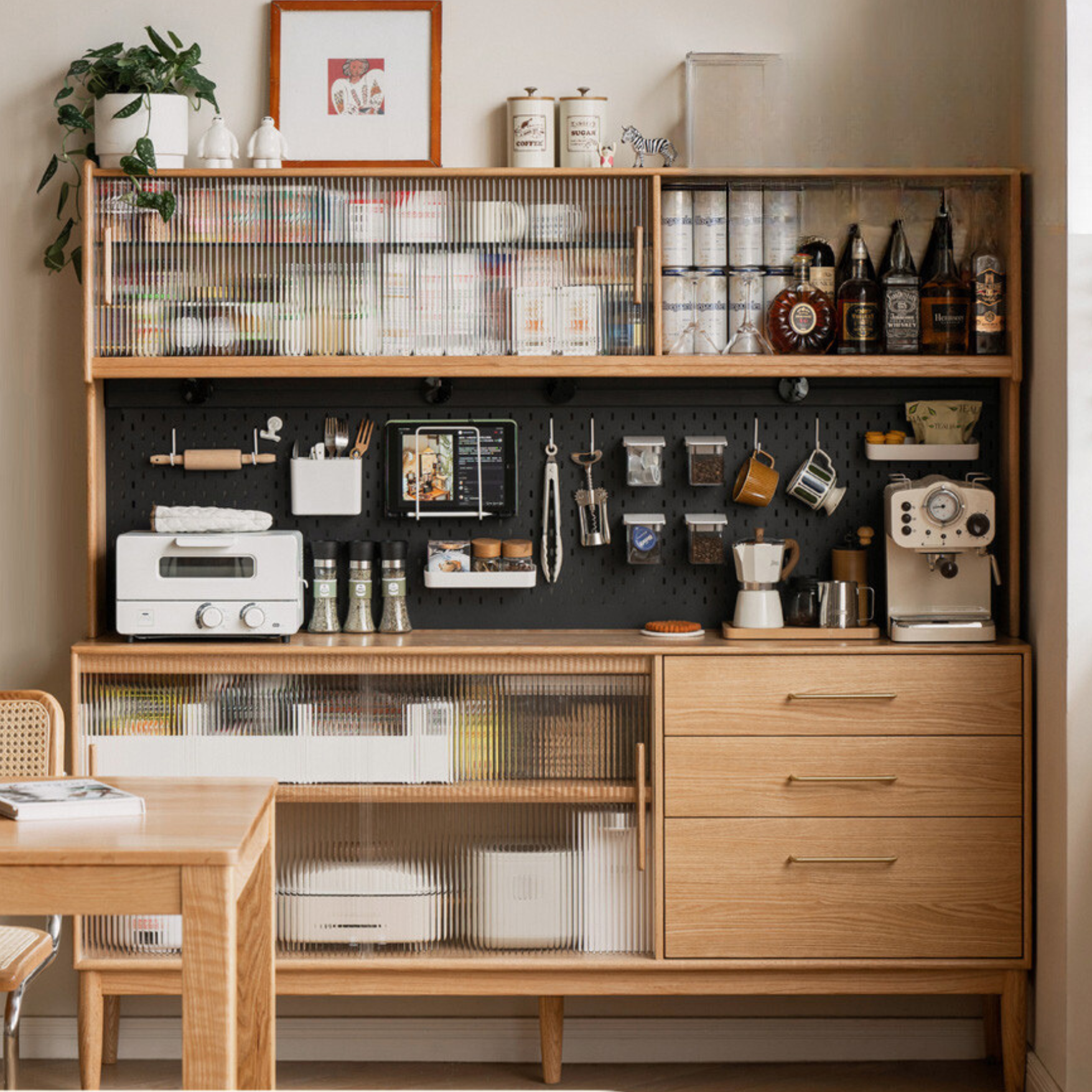 Oak Solid Wood Modern Multifunctional Sideboard,