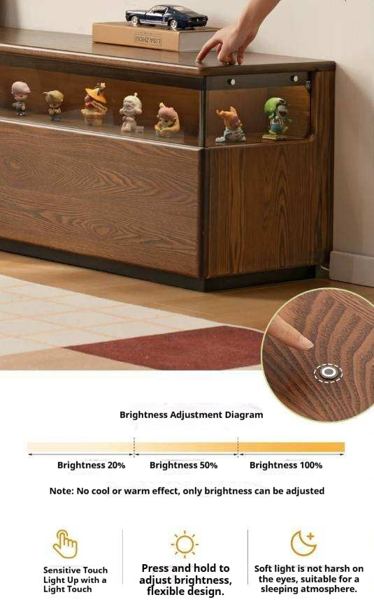 Ash Solid Wood TV Cabinet with Floor-Standing Storage and Display Shelves