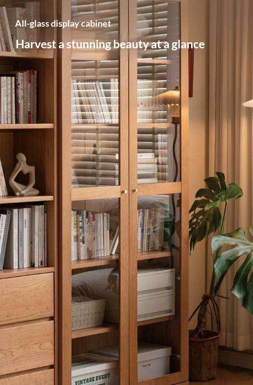 Cherry Solid Wood Bookcase Floor-Standing Free Combination Bookshelf