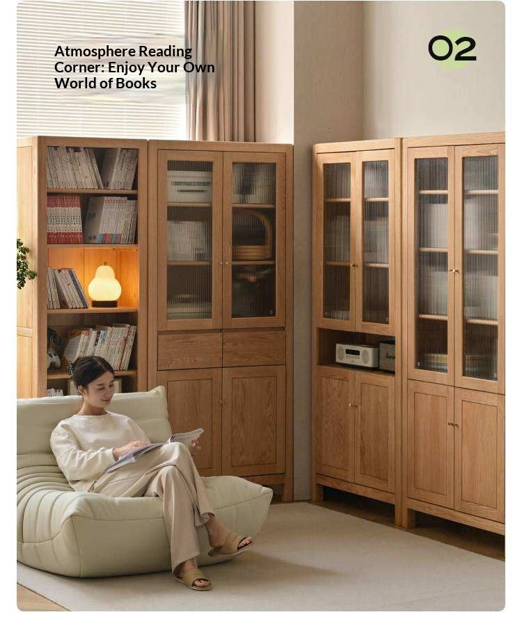 Oak, Solid Rubberwood Modern Minimalist Combination Bookcase