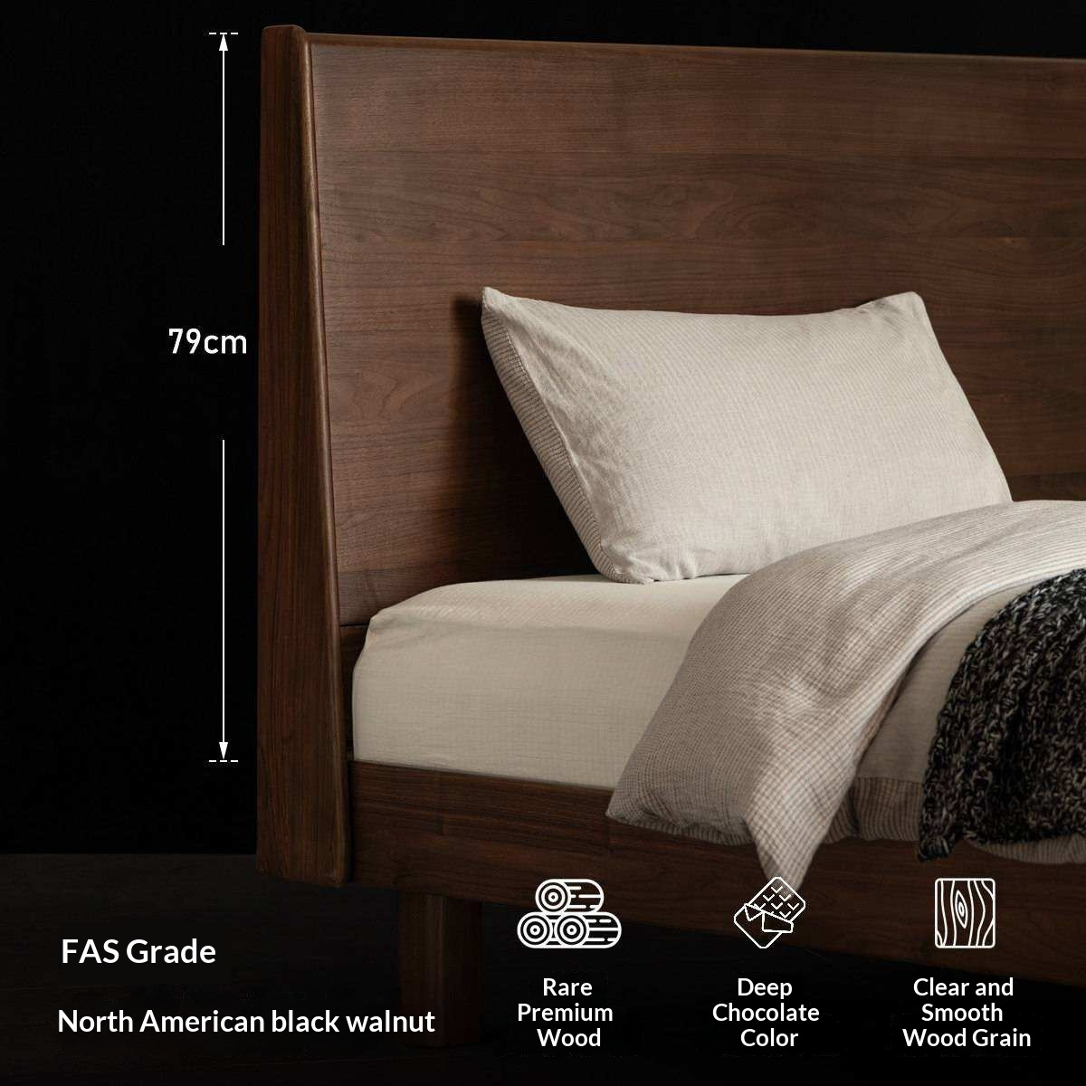 Black Walnut Solid Wood Bed with Sleek Light Luxury Finish