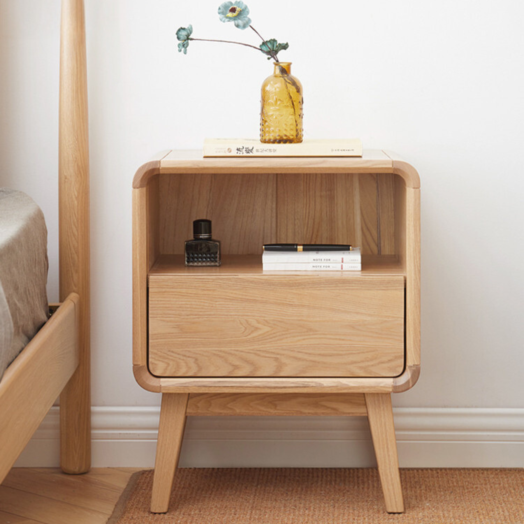 Ash solid wood storage modern nightstand