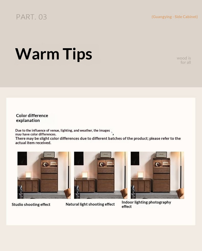 Black Walnut, Ash, Oak Solid Wood Tall Side Cabinet with Louvered Sliding Door and LED Lighting