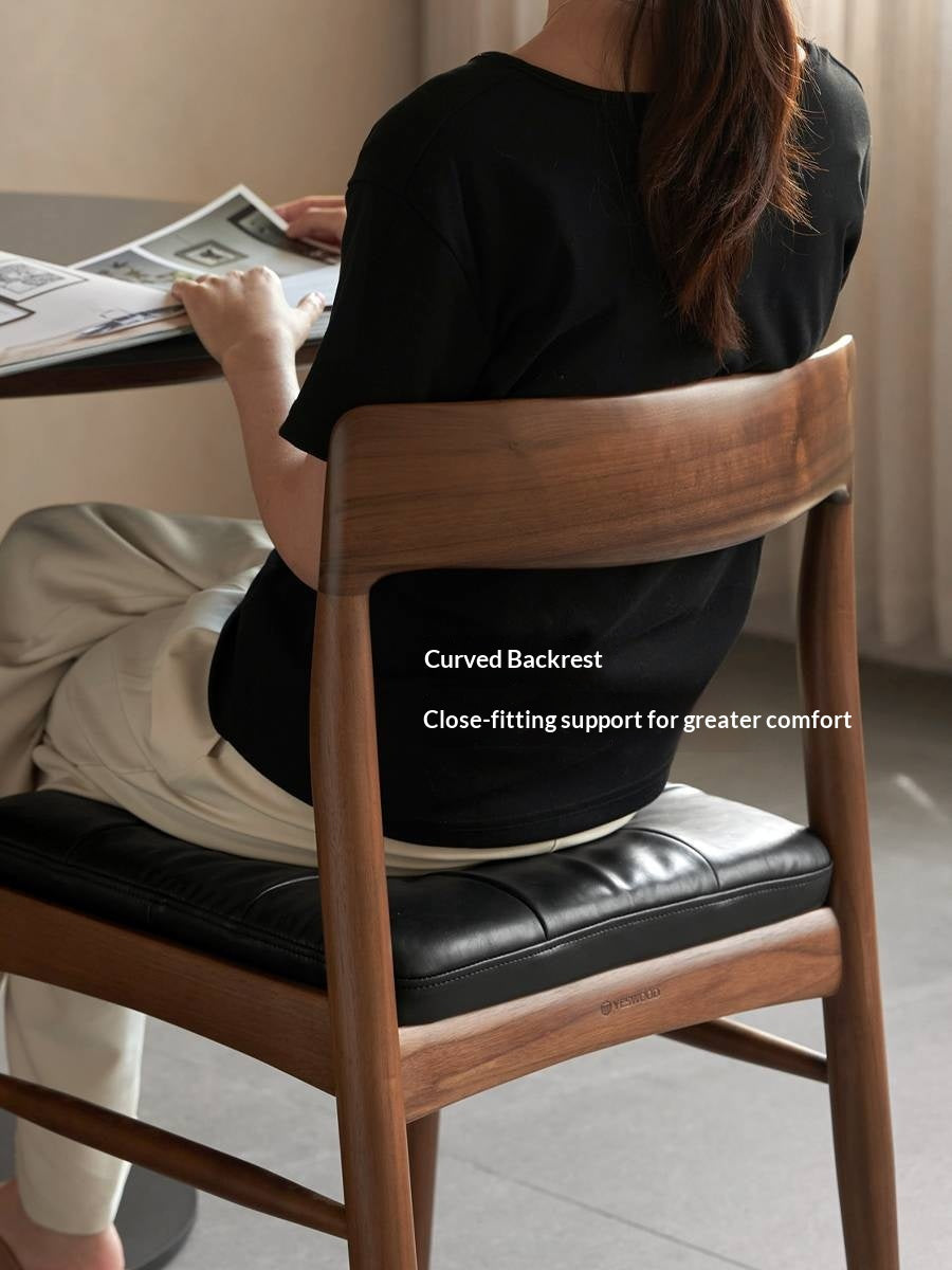 Set 4 pcs Black Walnut Solid Wood Dining Chair with Leather Seat, Mid Century Modern