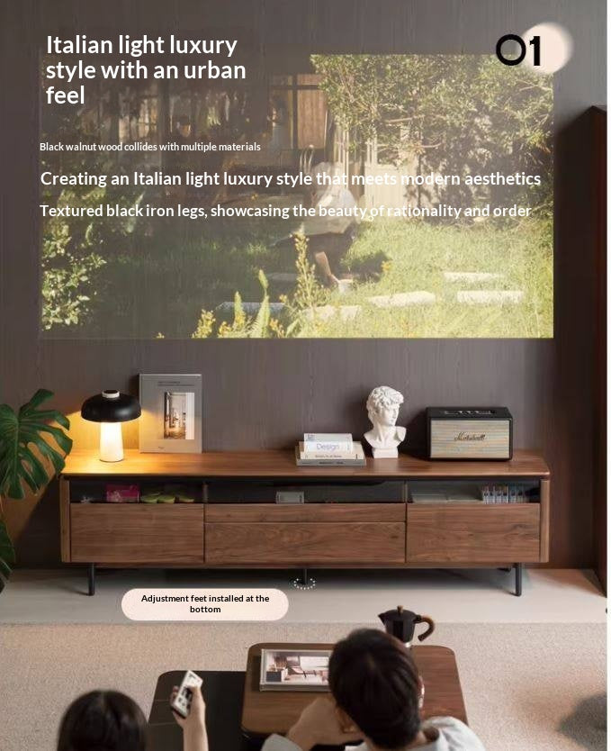 Black Walnut Solid Wood Italian Light Luxury TV Cabinet.