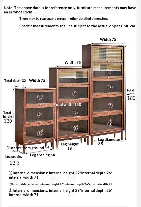 Solid Rubberwood, Black Walnut, Sandalwood, Oak Solid Wood Glass Flip Door Bookcase