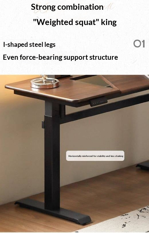 Black Walnut, Oak Solid Wood Light Luxury Style Electric Lift Table.