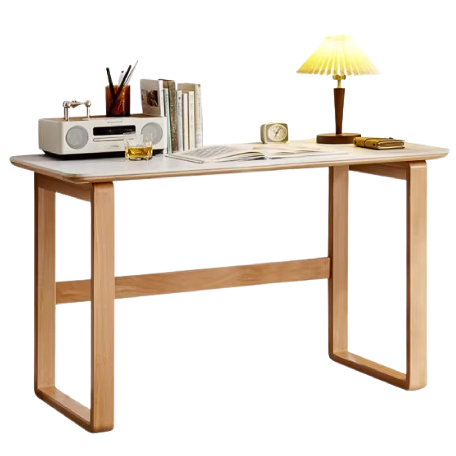 Beech, Bleached Birch Solid Wood Rock Board Office Desk