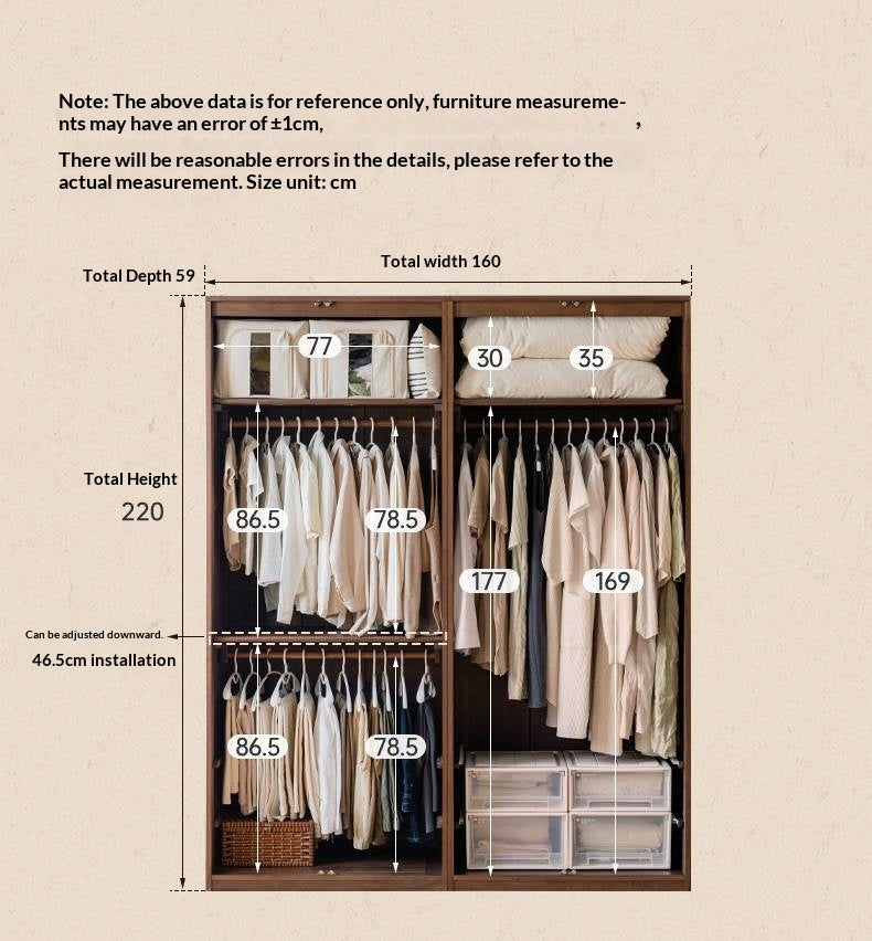 Black Walnut Solid Wood Wardrobe In Vintage Style