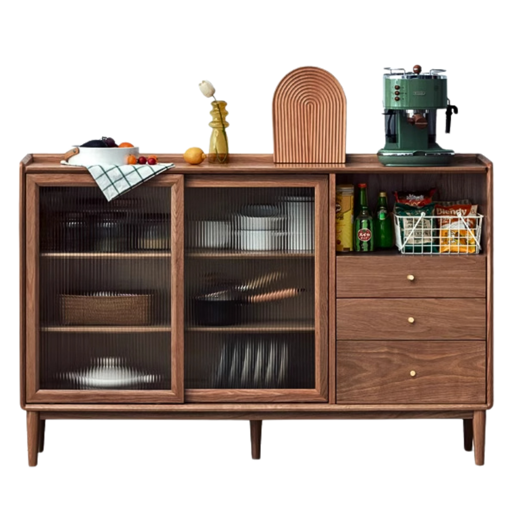 Black walnut, Oak Solid Wood Glass Modern Simple Sideboard,