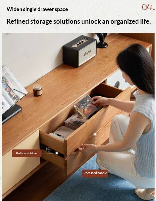 Cherry Solid Wood Bauhaus TV Stand with Color-Block Storage