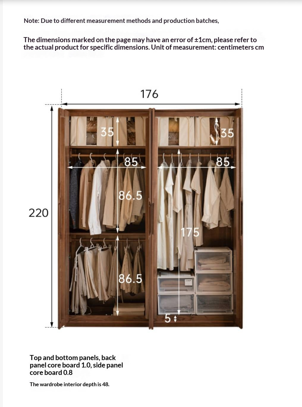 Black Walnut, Sandalwood Solid Wood Large Wardrobe