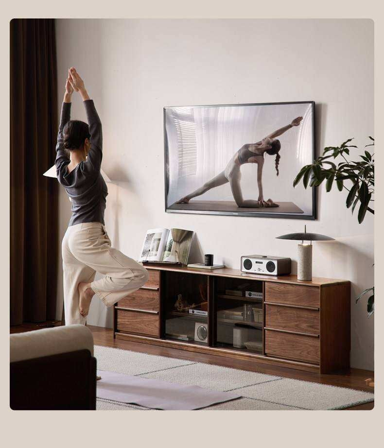 Black Walnut Solid Wood TV Cabinet with Large Storage