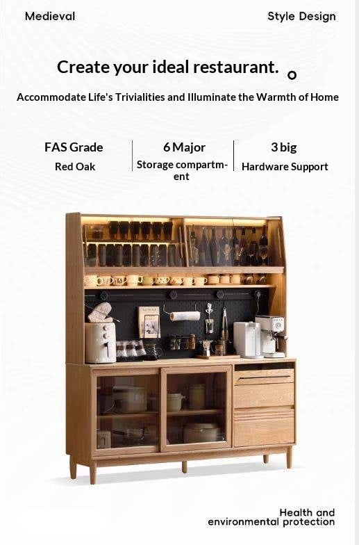 Oak Solid Wood Buffet Cabinet with Slab Surface, Sideboard