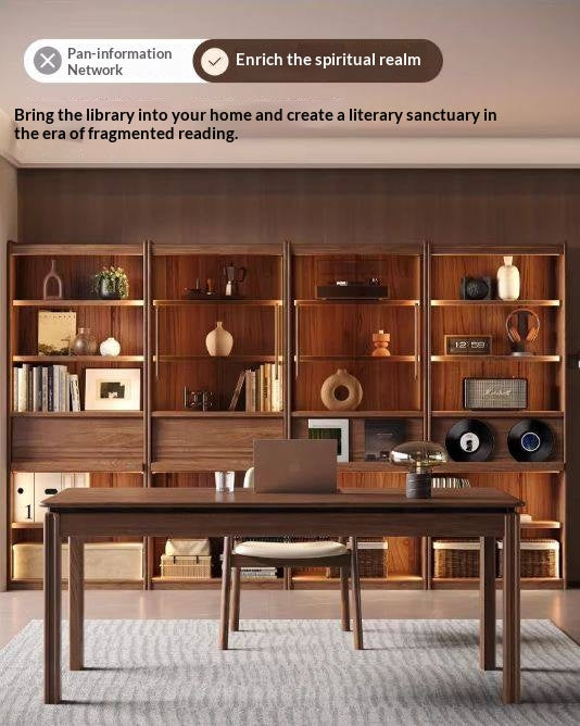 Black Walnut Solid Wood Combination Bookcase with Floor Display and Luxury Storage