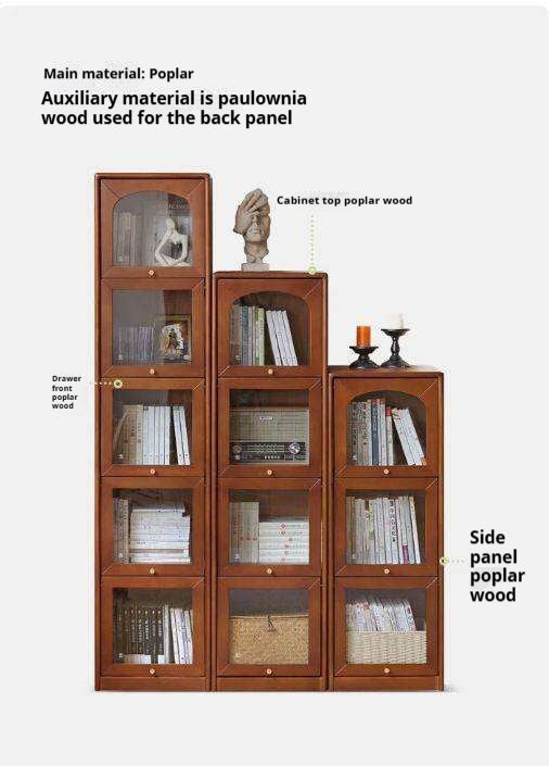 Poplar Solid Wood French Retro Glass Flip Door Bookcase