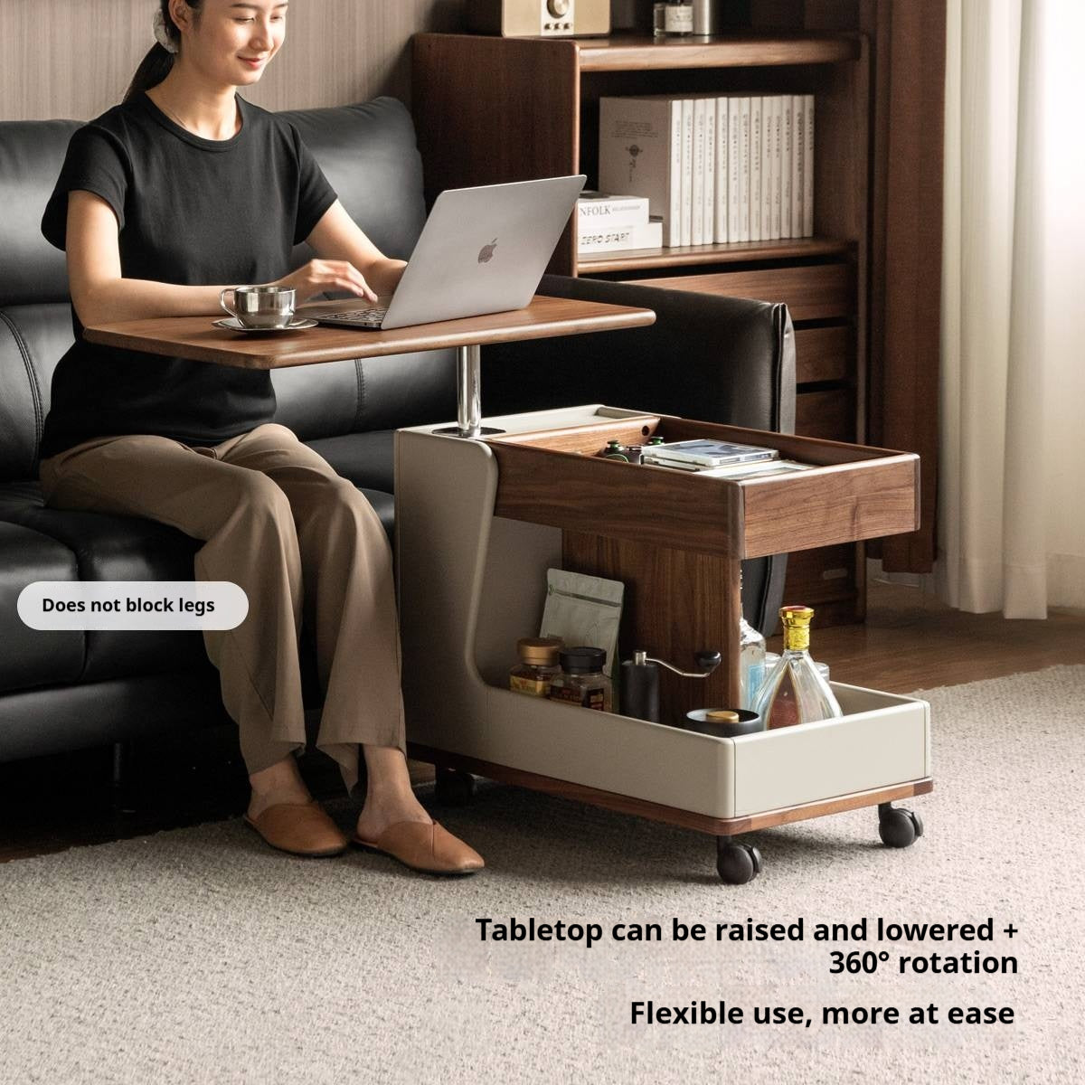 Black Walnut Solid Wood Liftable Rotating Mobile Side Table