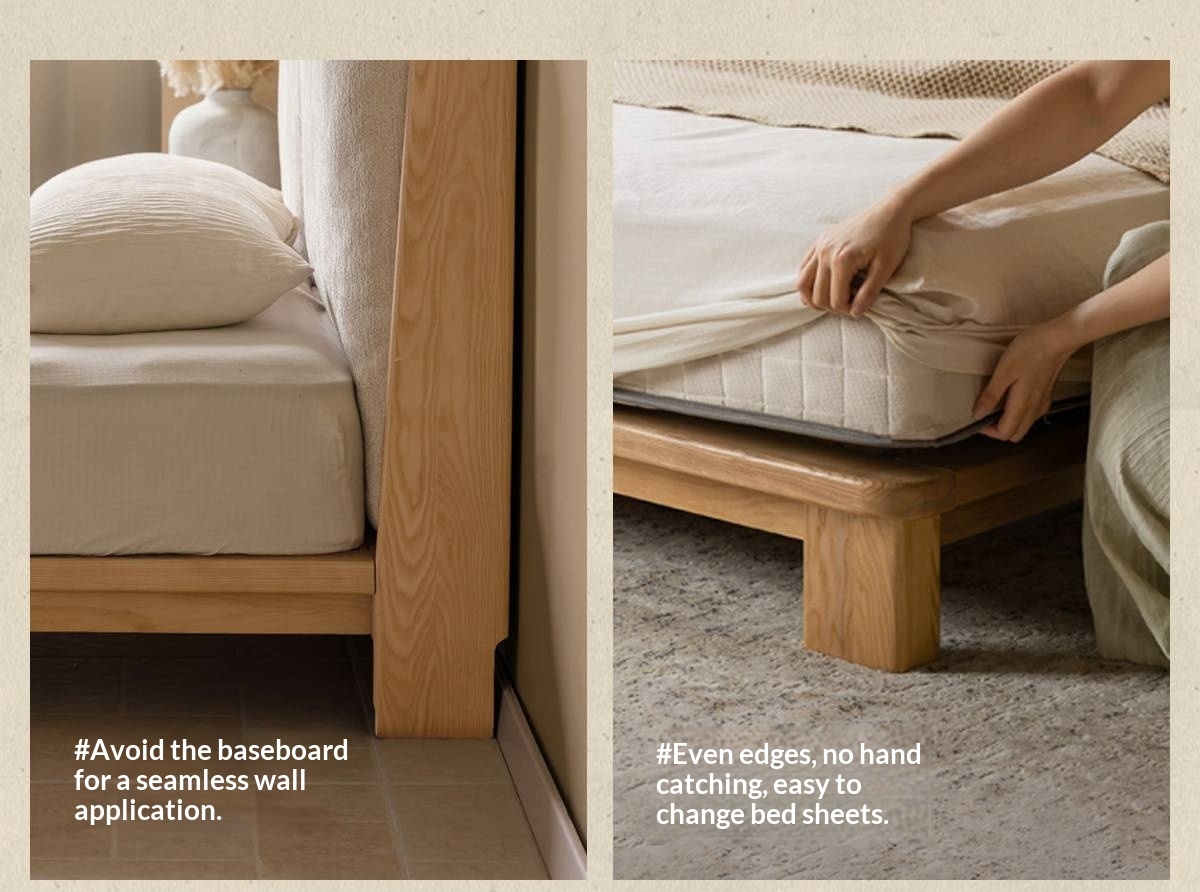 Ash Solid Wood Platform Bed with Split Panel Upholstered Headboard