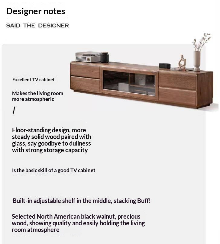 Black Walnut, Sandalwood, Ash Solid Wood Floor TV Cabinet.