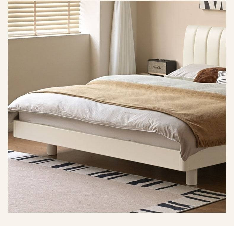 Oak,Rubber Wood Solid Wood Cream Suspended Genuine Leather Technology Fabric Soft Wrapped Bed