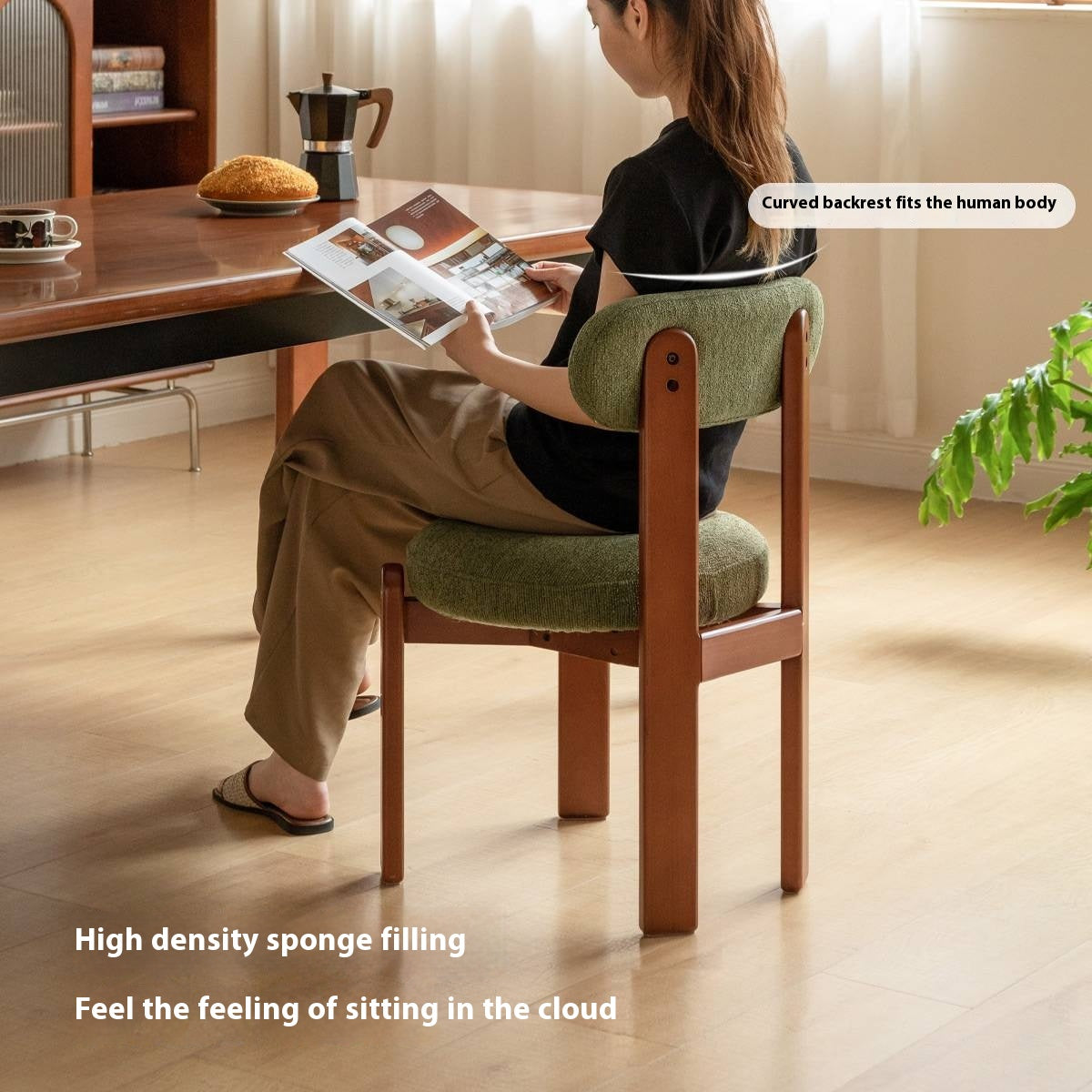 Beech, Solid Rubberwood Retro Style Dining Chair