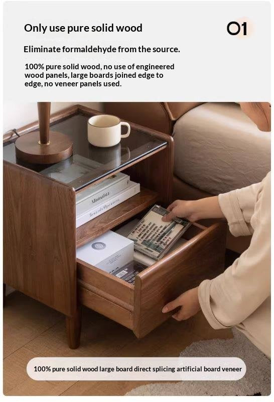Black Walnut, Catalpa, Sandalwood Solid Wood Nightstand Modern Minimalist