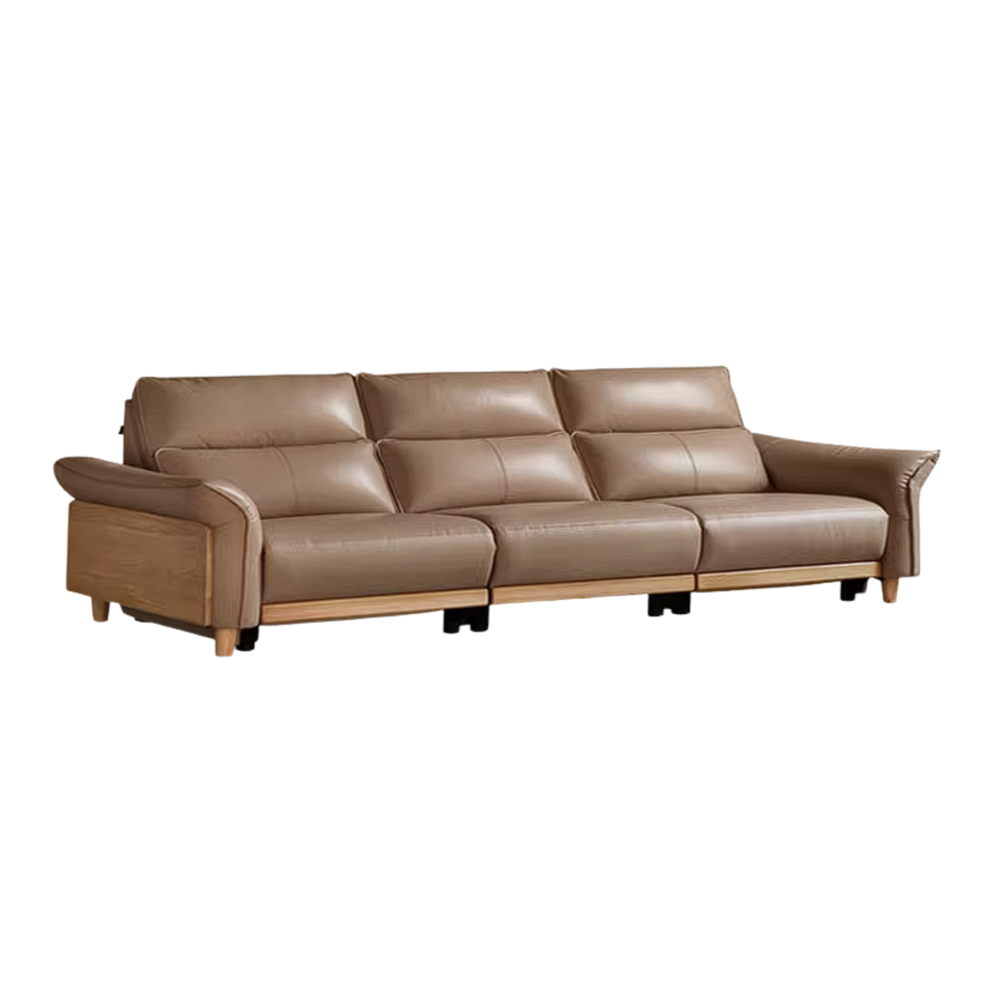 Ash Solid Wood Genuine Leather Modern Electric Reclining Sofa
