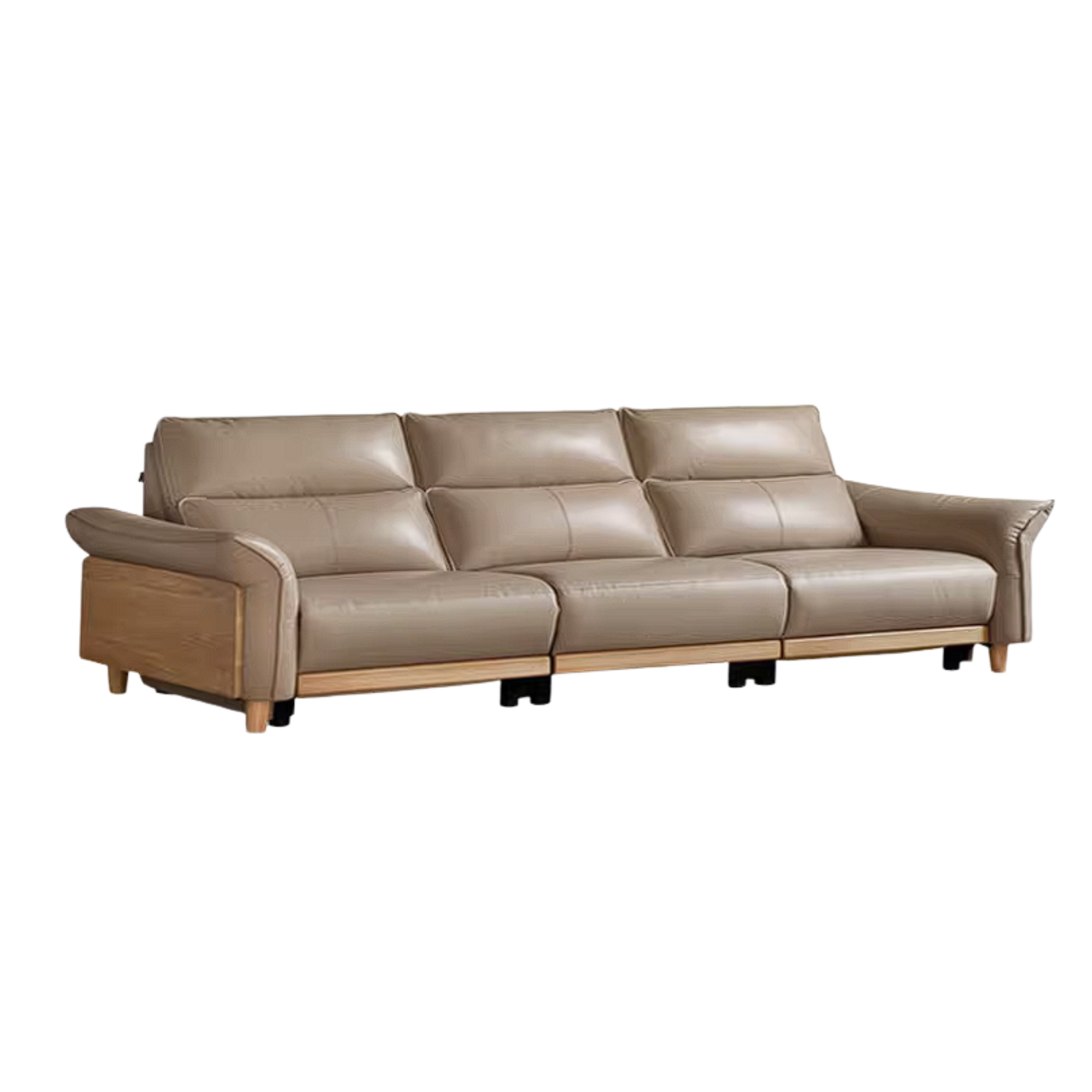 Ash Solid Wood Genuine Leather Modern Electric Reclining Sofa