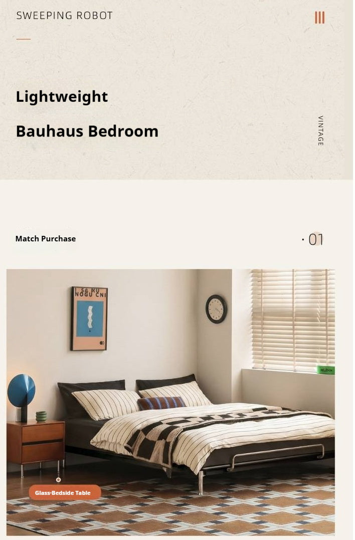 Rubberwood Solid Wood Minimalist Platform Bed with Angled Metal Legs