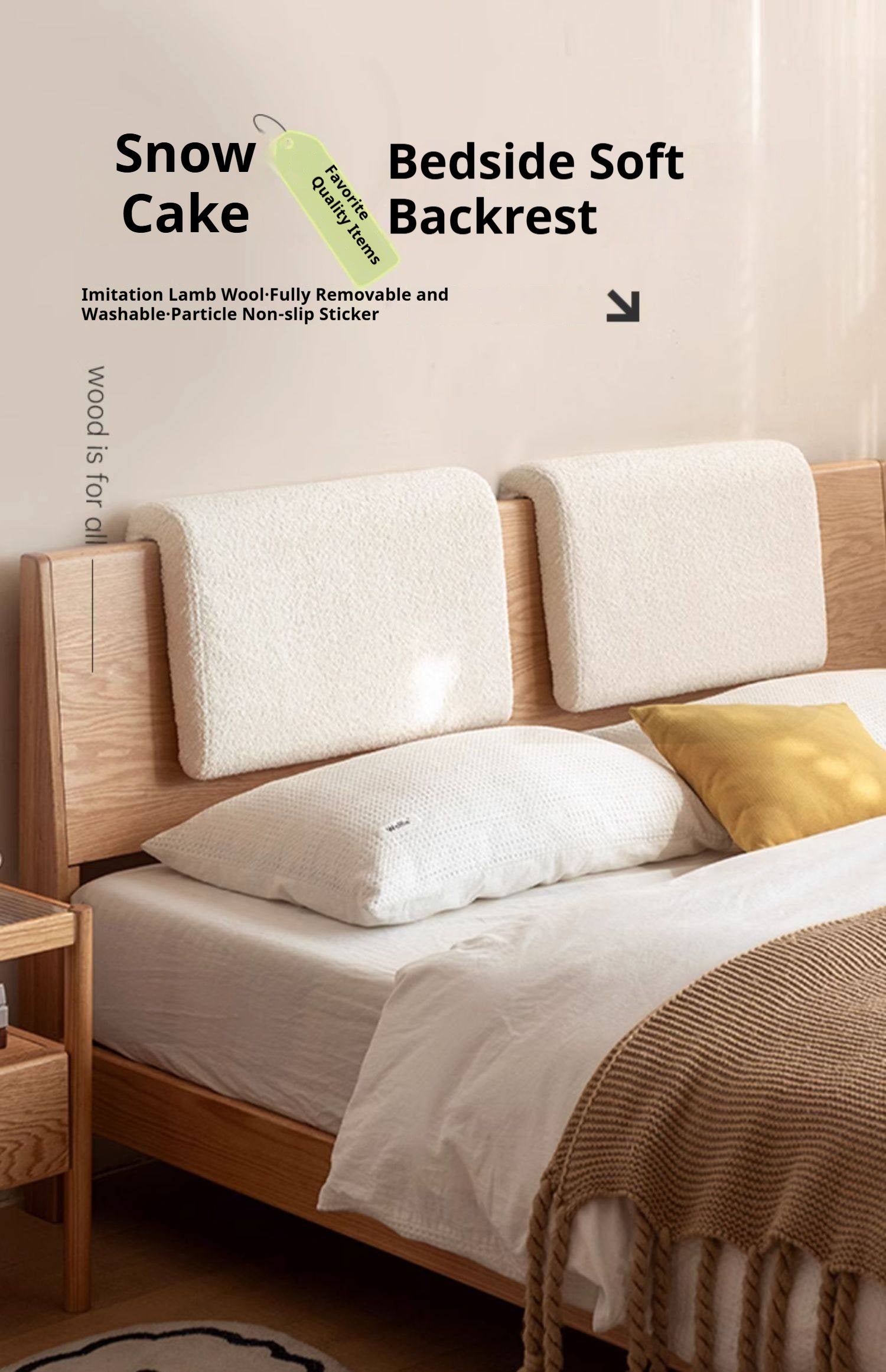 Lambswool Hanging Headboard Pillow in Creamy Style