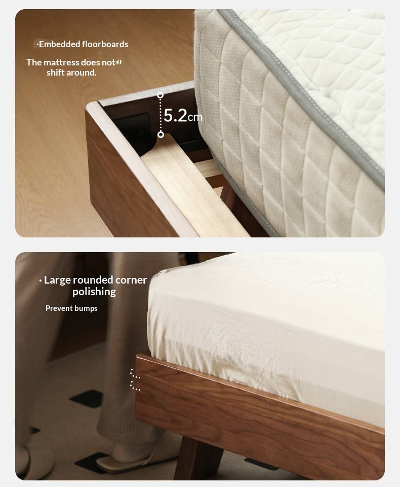 Black Walnut Solid Wood Bed with Top Genuine Leather Upholstery and Nordic High Headboard