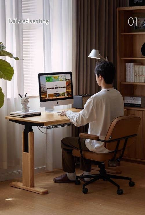 Oak Solid Wood Electric Lift Office Desk