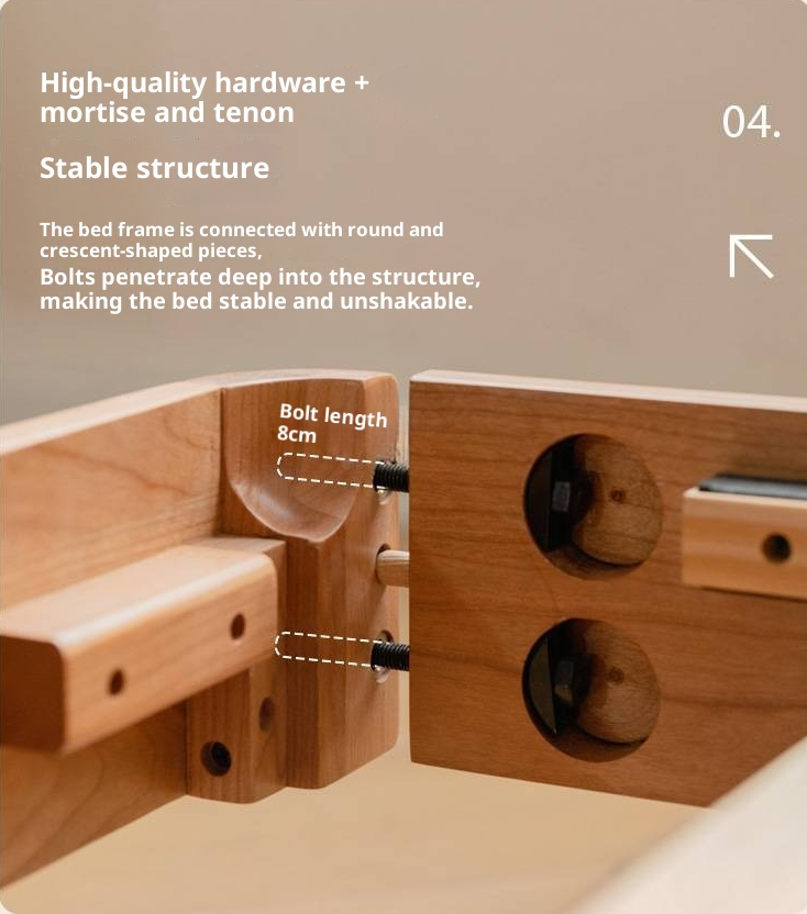 Cherry Solid Wood Retro with Socket Night Light Bed