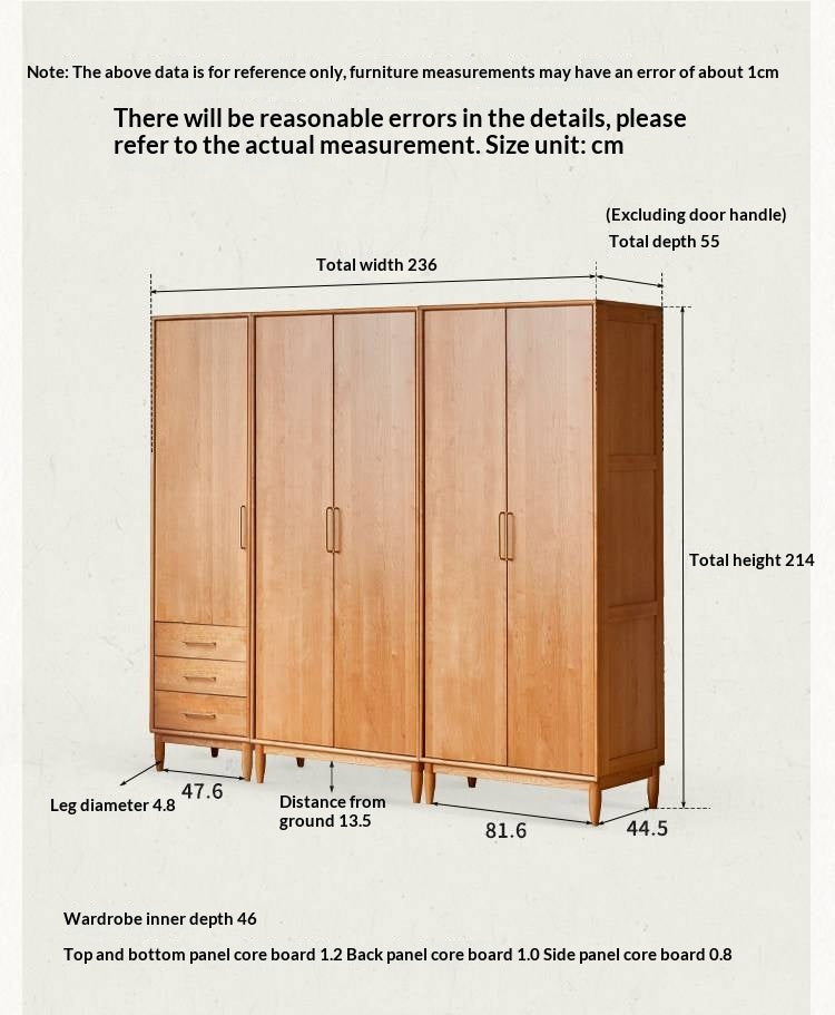 Cherry Solid Wood Wardrobe with Soft Modern Proportions