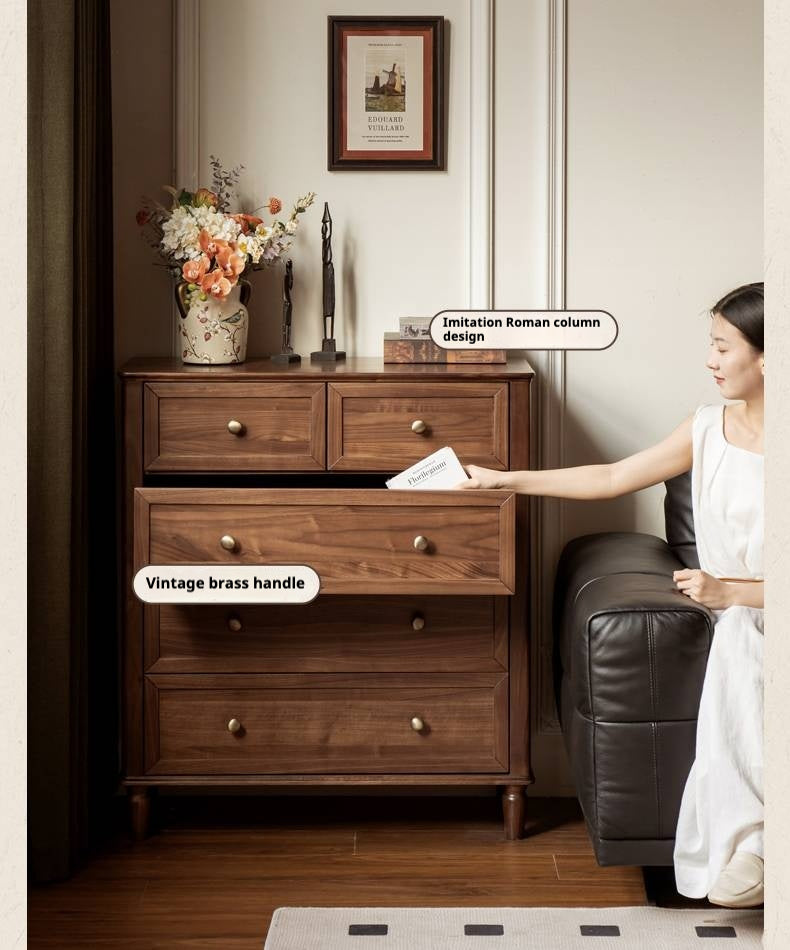 Black Walnut Solid Wood American Retro Chest of Drawers.