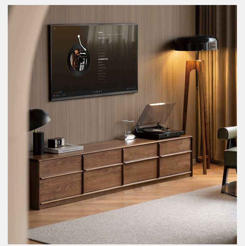 Black Walnut, Sandalwood, White Ash, Ash, Oak Solid Wood Italian Light Luxury Floor TV Cabinet.